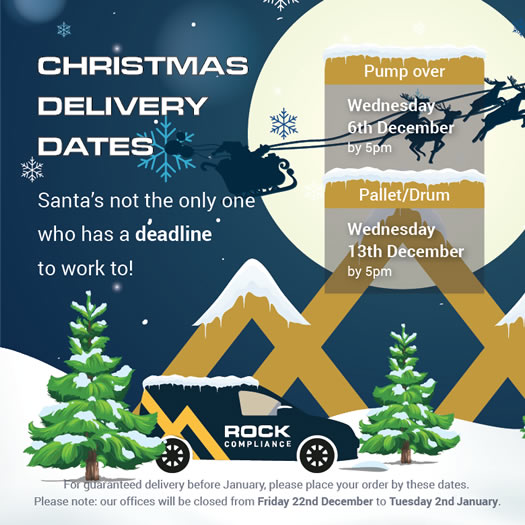Christmas delivery dates Rock Compliance